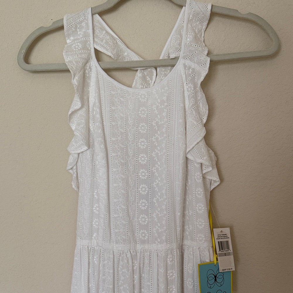 CeCe White Ruffle Sleeveless Dress with Racerback Ruffle Design - Picture 2 of 8